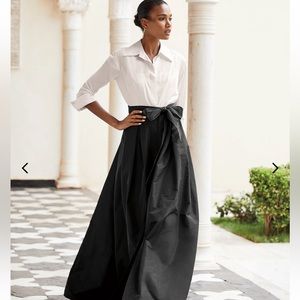 Rickie Freeman for Teri Jon Two-Tone 3/4-Sleeve Taffeta Shirtdress Gown